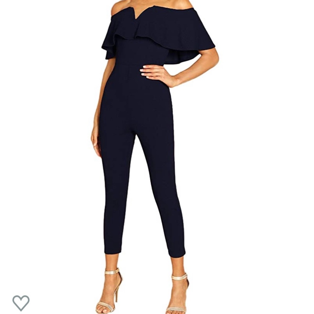 Off the shoulder ruffle high waist long jumpsuit